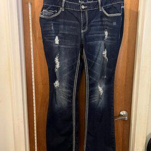 Size 18 - Ariya  - Dark Blue Distressed Denim Jeans - W41"/L32"
